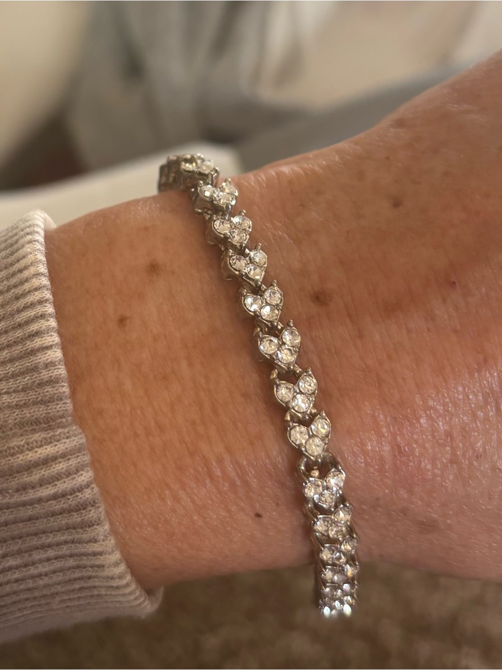 Silver Heart Link Crystal Tennis Bracelet -